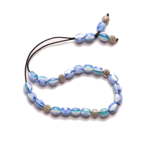 Worry Beads - Classic - White, Blue & Green Swirl - 1 pc.