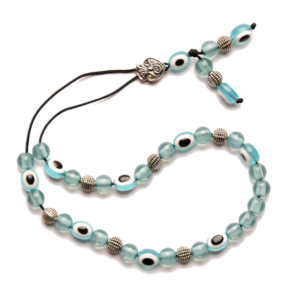 Evil Eye Worry Beads - Turquoise And Clear Beads - 1 pc.
